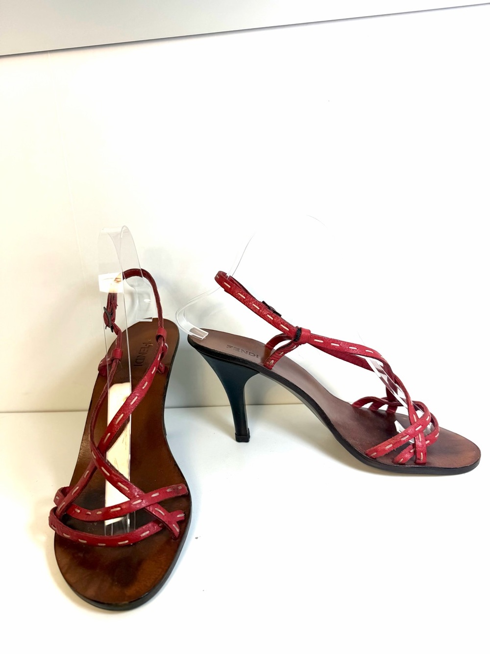 Fendi Red Braided Strap Slingback Heels